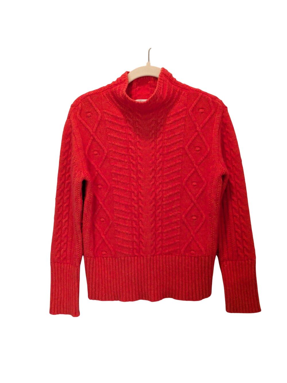 Autograph M&S Women's Sz 6 Bright Orange Turtleneck Sweater Yak Wool Cableknit